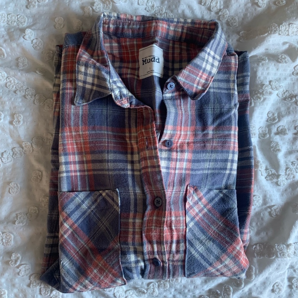 Mudd flannel, like new, peach and purpleish gray